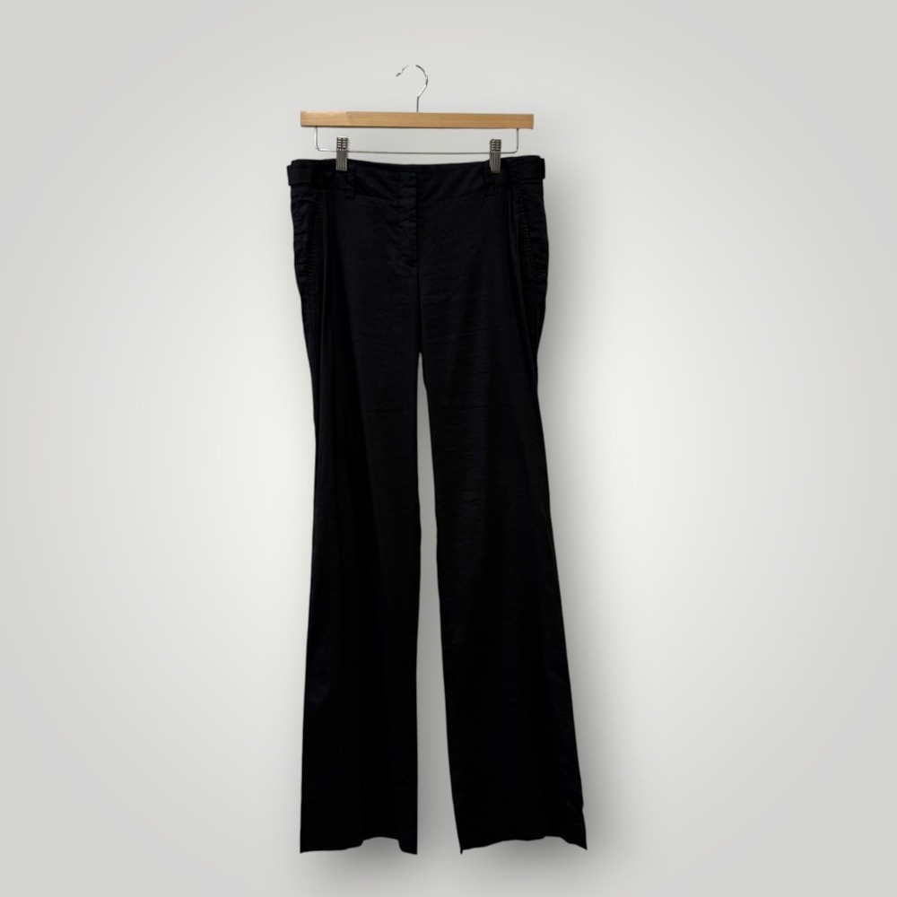 Theory Black Linen Blend Trousers Pants Size 4 Adjustable Waist Tab